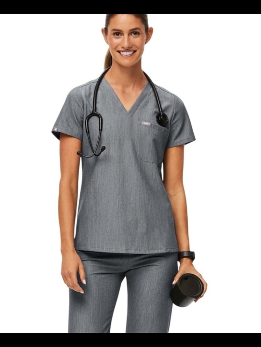 Figs Catarina Women's V-Neck Scrub Top - Graphite Gray